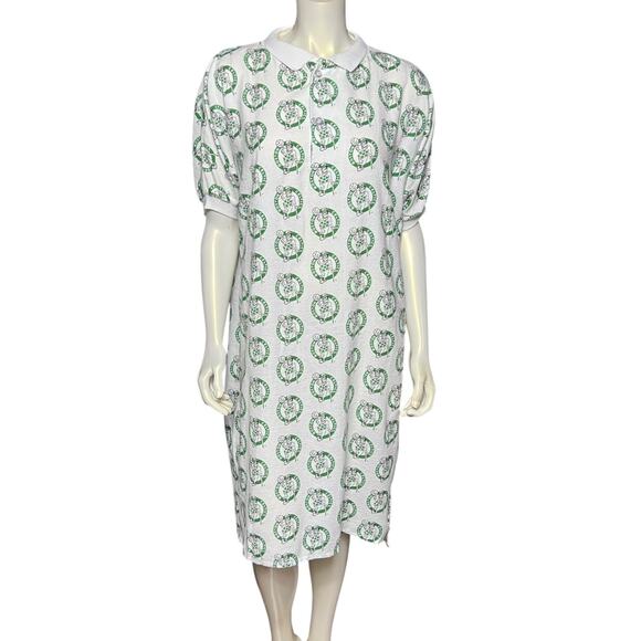Vintage Boston Celtics All-Over Print Polo Dress Nightshirt USA Cotton L 90s - Picture 14 of 16